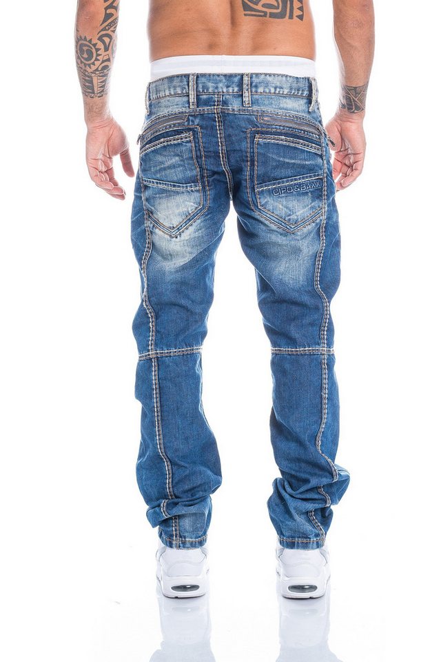 Cipo & Baxx Regular-fit-Jeans Herren Jeans Hose mit ausgefallener Nahtstruktur Jeanshose mit aufwendiger Nahtverzierung und stylischer Waschung – Bild 3 von 5