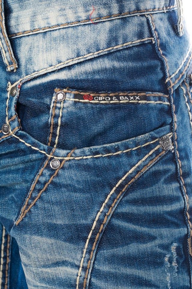 Cipo & Baxx Regular-fit-Jeans Herren Jeans Hose mit ausgefallener Nahtstruktur Jeanshose mit aufwendiger Nahtverzierung und stylischer Waschung – Bild 4 von 5