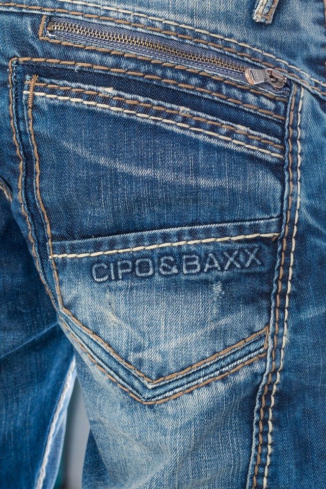 Cipo & Baxx Regular-fit-Jeans Herren Jeans Hose mit ausgefallener Nahtstruktur Jeanshose mit aufwendiger Nahtverzierung und stylischer Waschung – Bild 5 von 5