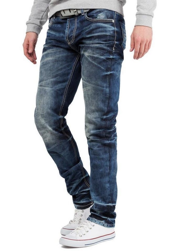 Cipo & Baxx Regular-fit-Jeans Herren Regular Fit Hose Stonewashed BA-CD328 (1-tlg) Verschließbare Gesäßtasche – Bild 5 von 5