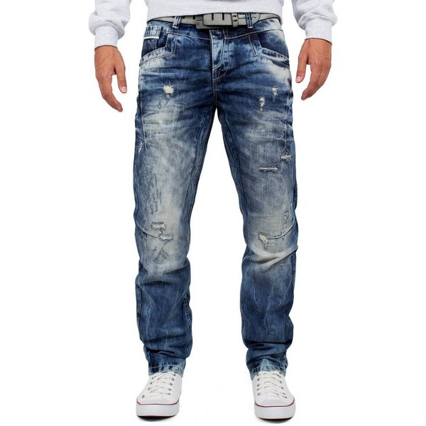 Cipo & Baxx Regular-fit-Jeans Herren Regular Fit Hose Stonewashed BA-CD104 (1-tlg) Destroyed-Look mit verstärkten Löchern und Used-Look