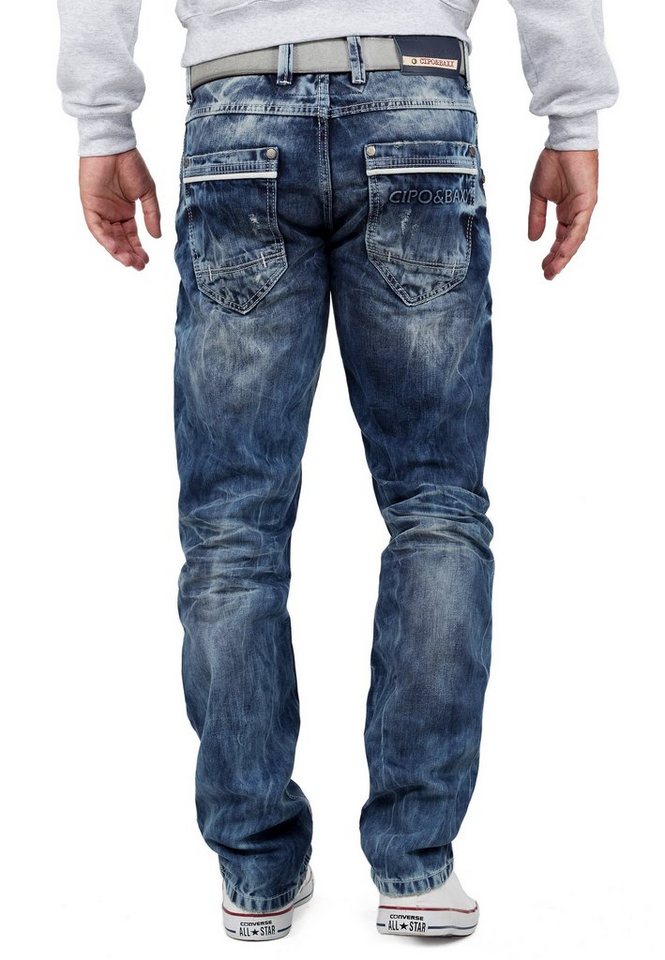 Cipo & Baxx Regular-fit-Jeans Herren Regular Fit Hose Stonewashed BA-CD104 (1-tlg) Destroyed-Look mit verstärkten Löchern und Used-Look – Bild 2 von 5