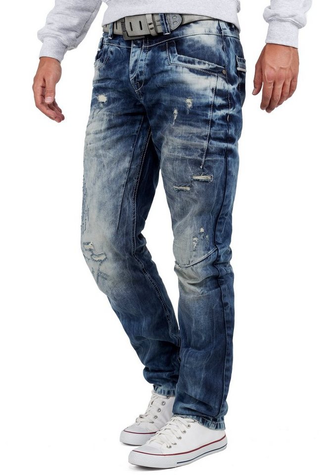 Cipo & Baxx Regular-fit-Jeans Herren Regular Fit Hose Stonewashed BA-CD104 (1-tlg) Destroyed-Look mit verstärkten Löchern und Used-Look – Bild 3 von 5