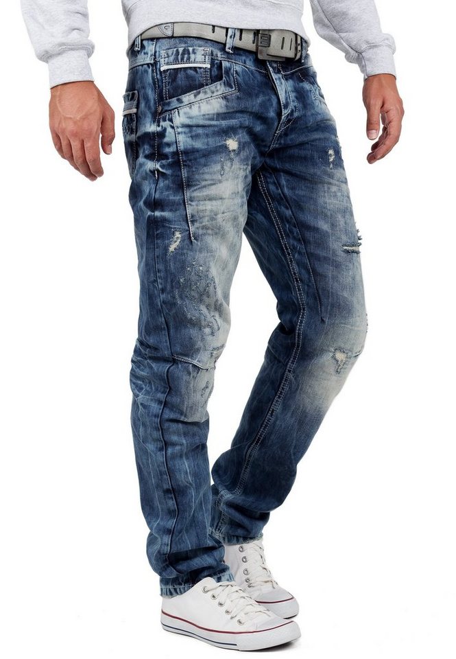 Cipo & Baxx Regular-fit-Jeans Herren Regular Fit Hose Stonewashed BA-CD104 (1-tlg) Destroyed-Look mit verstärkten Löchern und Used-Look – Bild 4 von 5