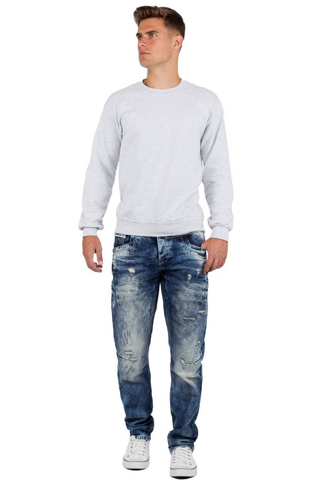 Cipo & Baxx Regular-fit-Jeans Herren Regular Fit Hose Stonewashed BA-CD104 (1-tlg) Destroyed-Look mit verstärkten Löchern und Used-Look – Bild 5 von 5