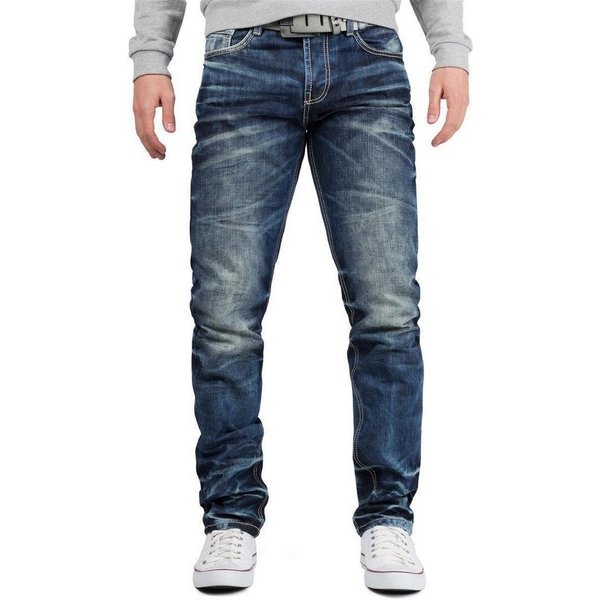Cipo & Baxx Regular-fit-Jeans Herren Regular Fit Hose Stonewashed BA-CD328 (1-tlg) Verschließbare Gesäßtasche