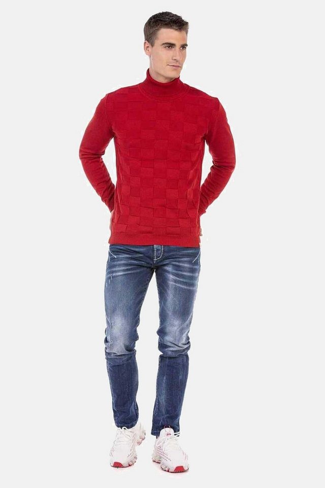 Cipo & Baxx Rollkragenpullover Pullover (1-tlg) mit kariertem Strickmuster, CP241 – Bild 3 von 3