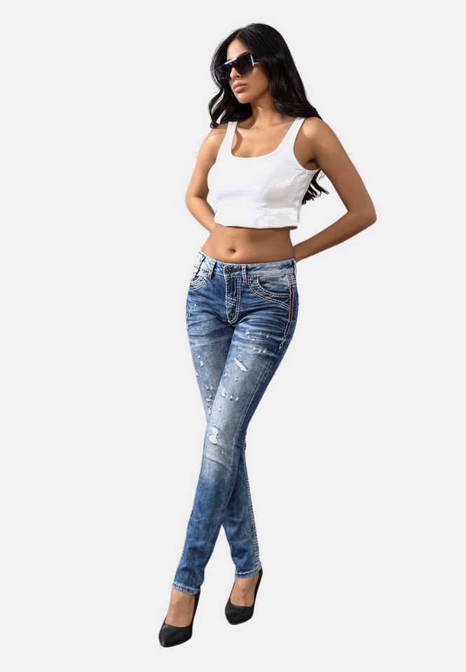 Cipo & Baxx Slim-fit-Jeans Jeans mit angesagten Used-Elementen, WD442 – Bild 4 von 5