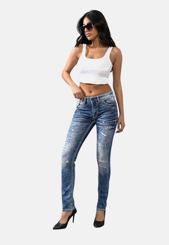 Cipo & Baxx Slim-fit-Jeans Jeans mit angesagten Used-Elementen, WD442 – Bild 5 von 5