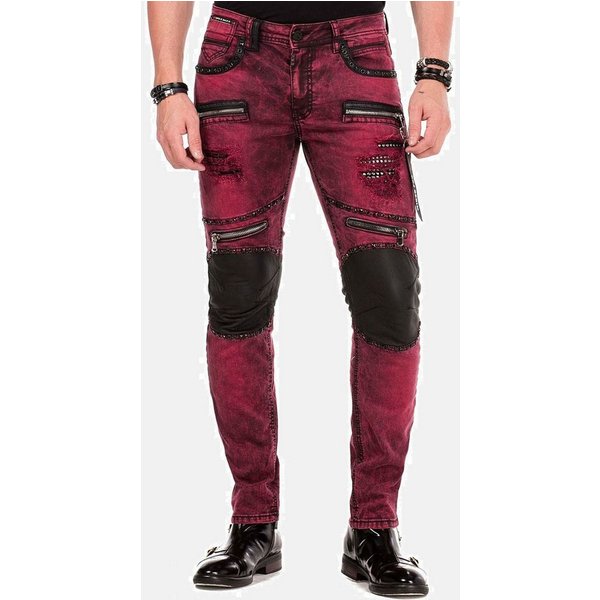 Cipo & Baxx Slim-fit-Jeans Jeans mit Nieten und dekorative Reißverschlüssen, CD-481