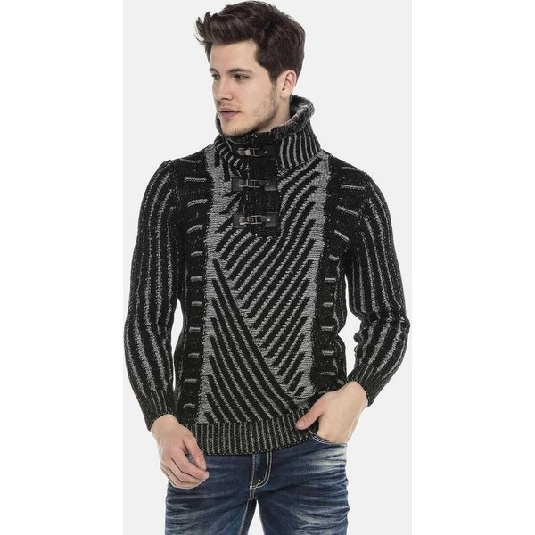 Cipo & Baxx Strickpullover Pullover (1-tlg) mit Schnallenkragen, CP212