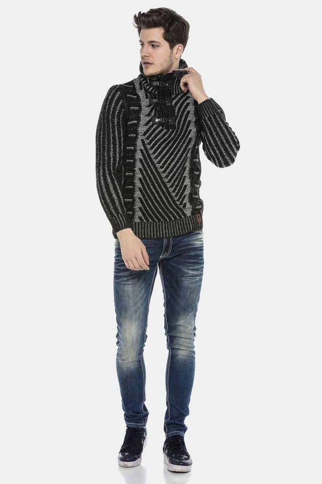 Cipo & Baxx Strickpullover Pullover (1-tlg) mit Schnallenkragen, CP212 – Bild 5 von 5