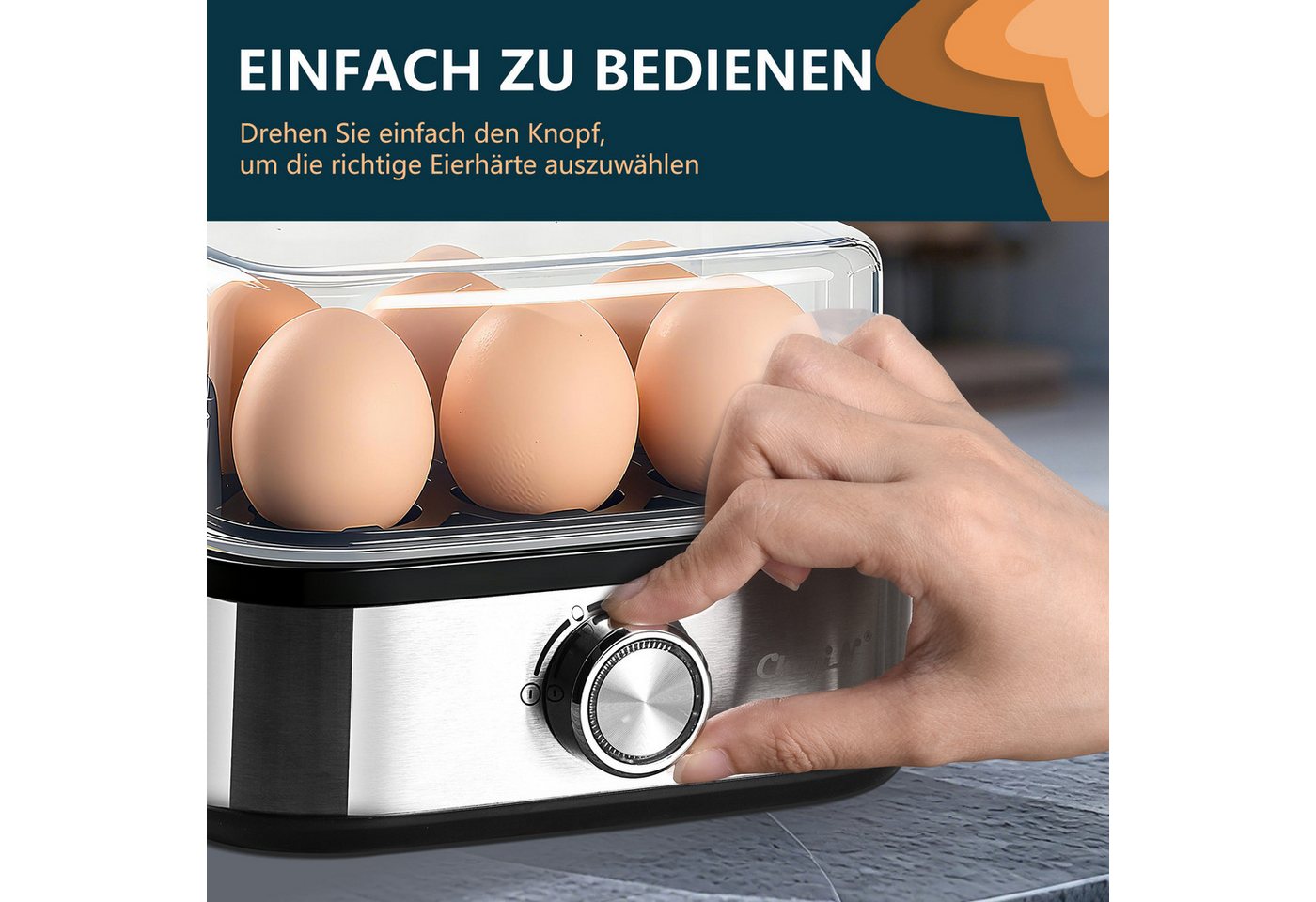 CkeyiN Eierkocher für 6 Eier mit Härtegradeinstellung, Timer, Überhitzungsschutz, Anzahl Eier: 6 St., 400 W, mit Messbecher und Eierspieß, für Frühstückseier vo – Bild 4 von 5