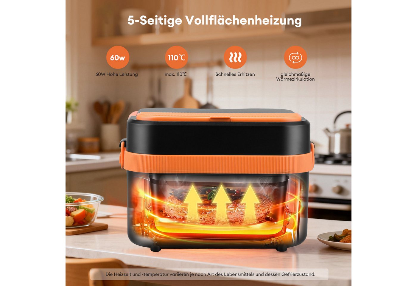 CkeyiN Elektrische Lunchbox Kabellos 1,5 L Batteriebetrieben Beheizbare Lunchbox 18000mAh, 60W selbstheizender Speisenwärmer für Büro Auto Reisen – Bild 3 von 5