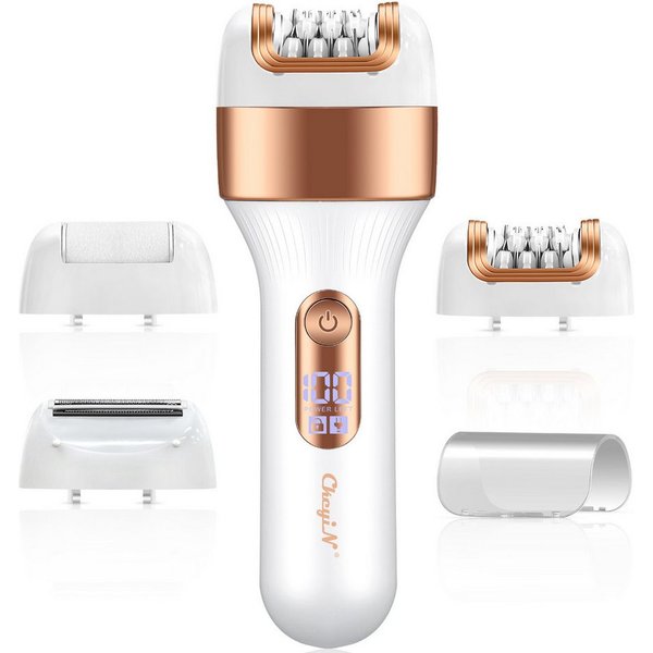 CkeyiN Epilierer Epilierer Damen 3 in 1 mit Rasier-,Trimmer- &Hornhautentferner Aufsatz, Aufsätze: 3 St., 8000U/min,LED-Anzeige,Reisesperre, Nass- und Trockenep