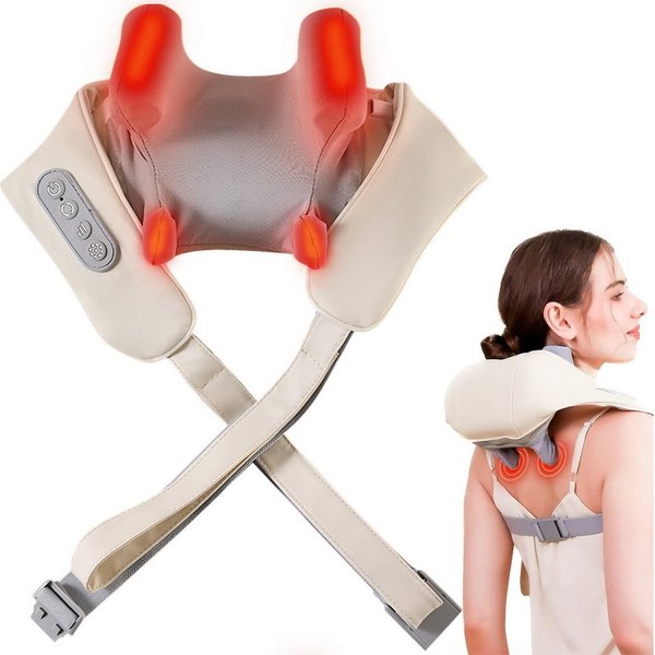 CkeyiN Nacken-Massagegerät mit Wärmefunktion, 4 Massageköpfe Nacken- und Schulter-Massagegerät, 2 Intensitätsstufen Kabelloses Shiatsu 6D Massagegerät für Nacke