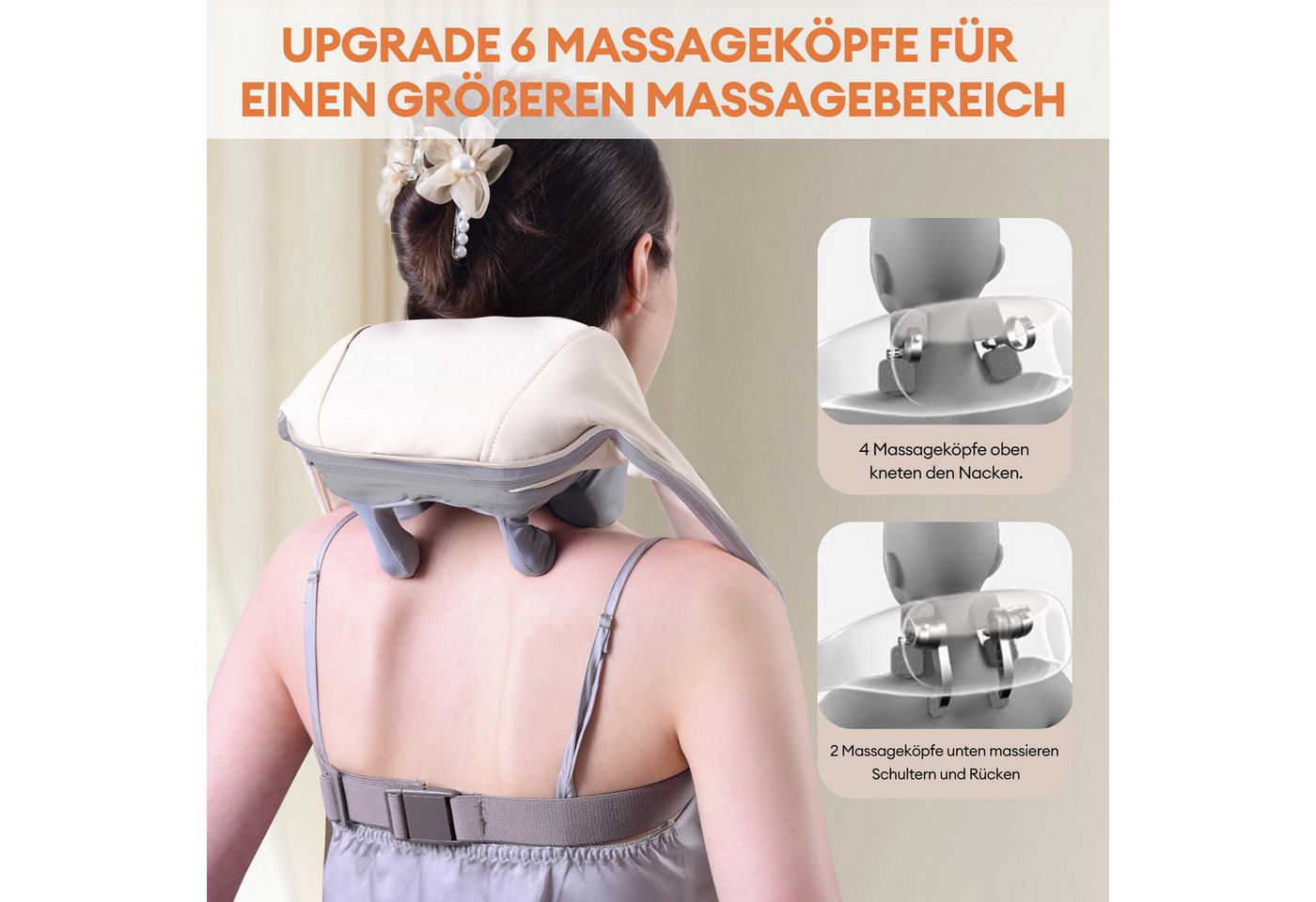 CkeyiN Nacken-Massagegerät mit Wärmefunktion, 4 Massageköpfe Nacken- und Schulter-Massagegerät, 2 Intensitätsstufen Kabelloses Shiatsu 6D Massagegerät für Nacke – Bild 3 von 5