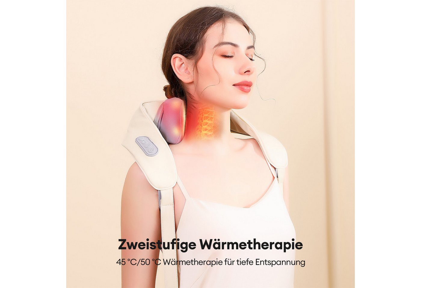 CkeyiN Nacken-Massagegerät mit Wärmefunktion, 4 Massageköpfe Nacken- und Schulter-Massagegerät, 2 Intensitätsstufen Kabelloses Shiatsu 6D Massagegerät für Nacke – Bild 5 von 5