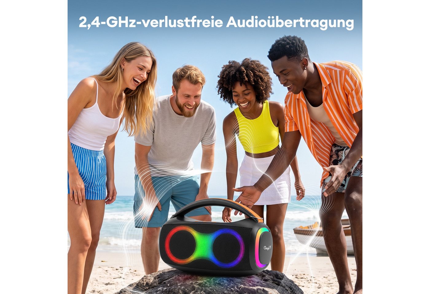 CkeyiN Portable Lautsprecher,mit 2 Mikrofonen,Tragbarer Lautsprecher Bluetooth-Lautsprecher RCA/TF/USB/AUX (Bluetooth 6.0, 60 W, 7200 mAh,mit abnehmbarem Schult – Bild 2 von 5