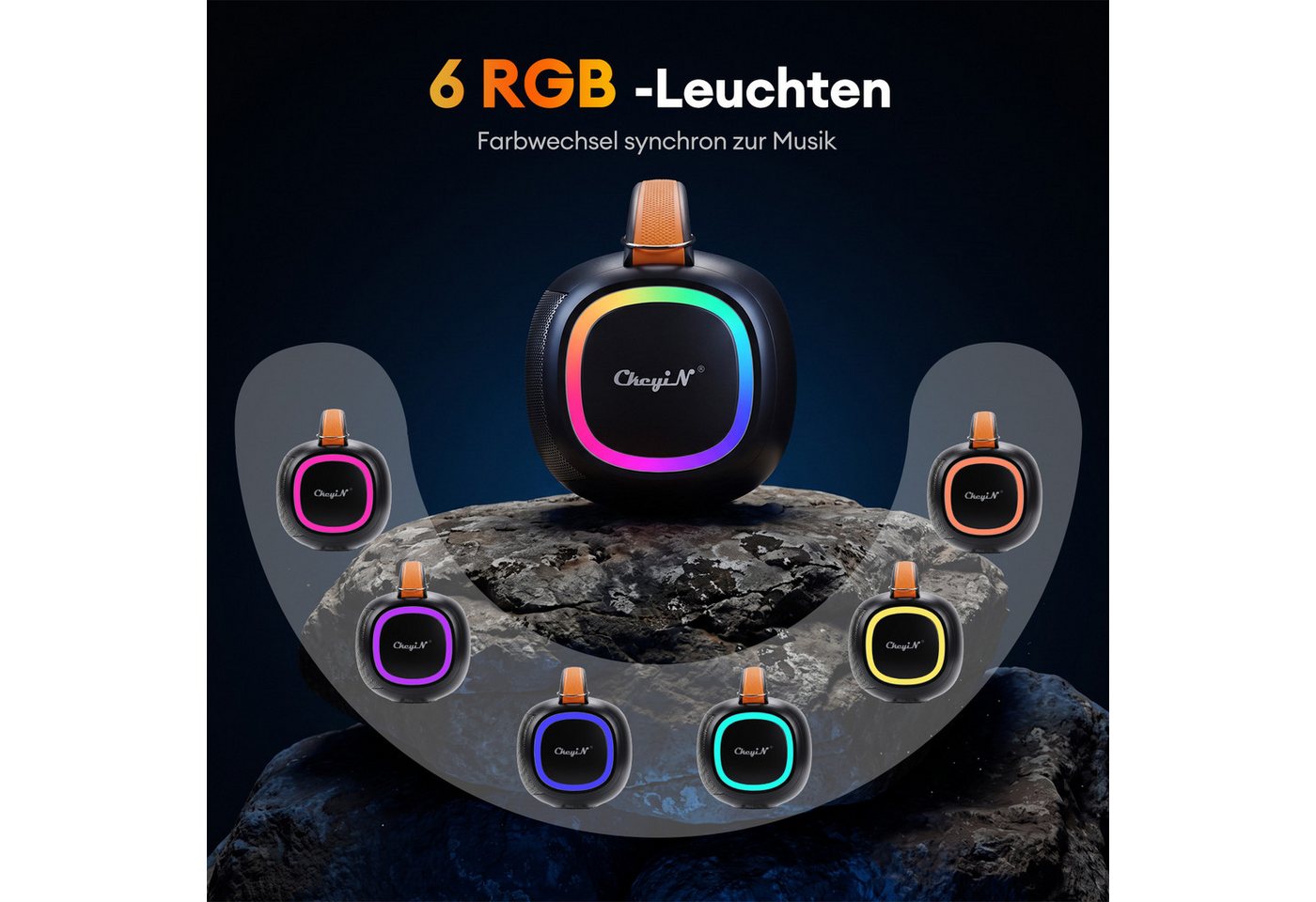 CkeyiN Portable Lautsprecher,mit 2 Mikrofonen,Tragbarer Lautsprecher Bluetooth-Lautsprecher RCA/TF/USB/AUX (Bluetooth 6.0, 60 W, 7200 mAh,mit abnehmbarem Schult – Bild 4 von 5