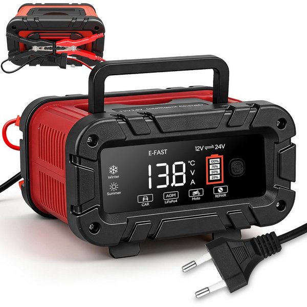 CkeyiN Pro 12V/24V Intelligentes Batterieladegerät, 15A Autobatterie-Ladegerät (7-Stufige Ladung & Reparaturmodus, Farbdisplay, für Auto, Motorrad, LKW, Blei-Sä