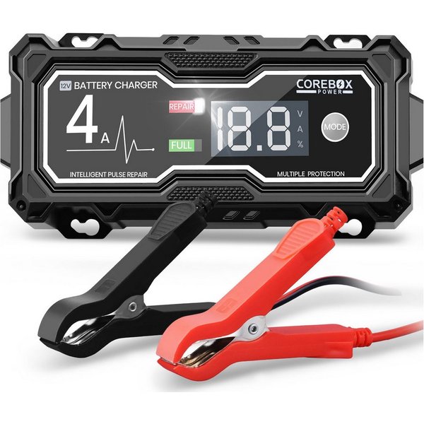 CkeyiN Pro Autobatterie Ladegerät 12V 4A,Smart Automatische Autobatterie-Ladegerät (Ladegerät für Autos, Motorräder und Kleinlaster, mit LCD Display,Temperaturk