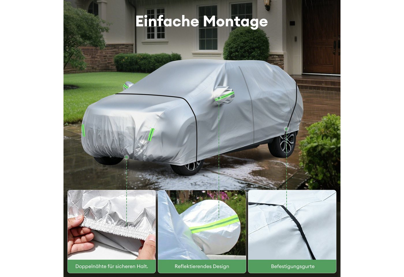 CkeyiN Pro Autoplane Vollgarage, Abdeckplane,Autoschutzhülle, Autoabdeckung, (UV-Schutz, Staubdicht,Wetterfeste,Wasserdicht), mit Aufbewahrungstasche, Outdoor W – Bild 5 von 5