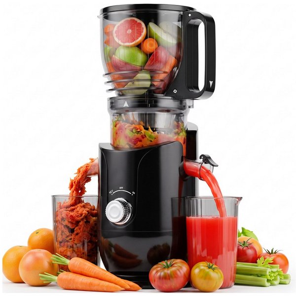 CkeyiN Pro Entsafter mit 148MM Breite, Slow Juicer für Obst und Gemüse, 300W Juicer Machine, 300 W, mit 550 ml-Becher,Spülmaschinenfest & Abnehmbare Teile