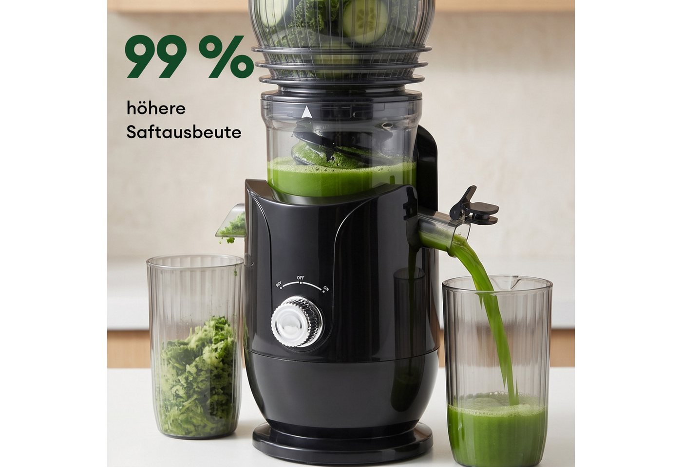 CkeyiN Pro Entsafter mit 148MM Breite, Slow Juicer für Obst und Gemüse, 300W Juicer Machine, 300 W, mit 550 ml-Becher,Spülmaschinenfest & Abnehmbare Teile – Bild 3 von 5