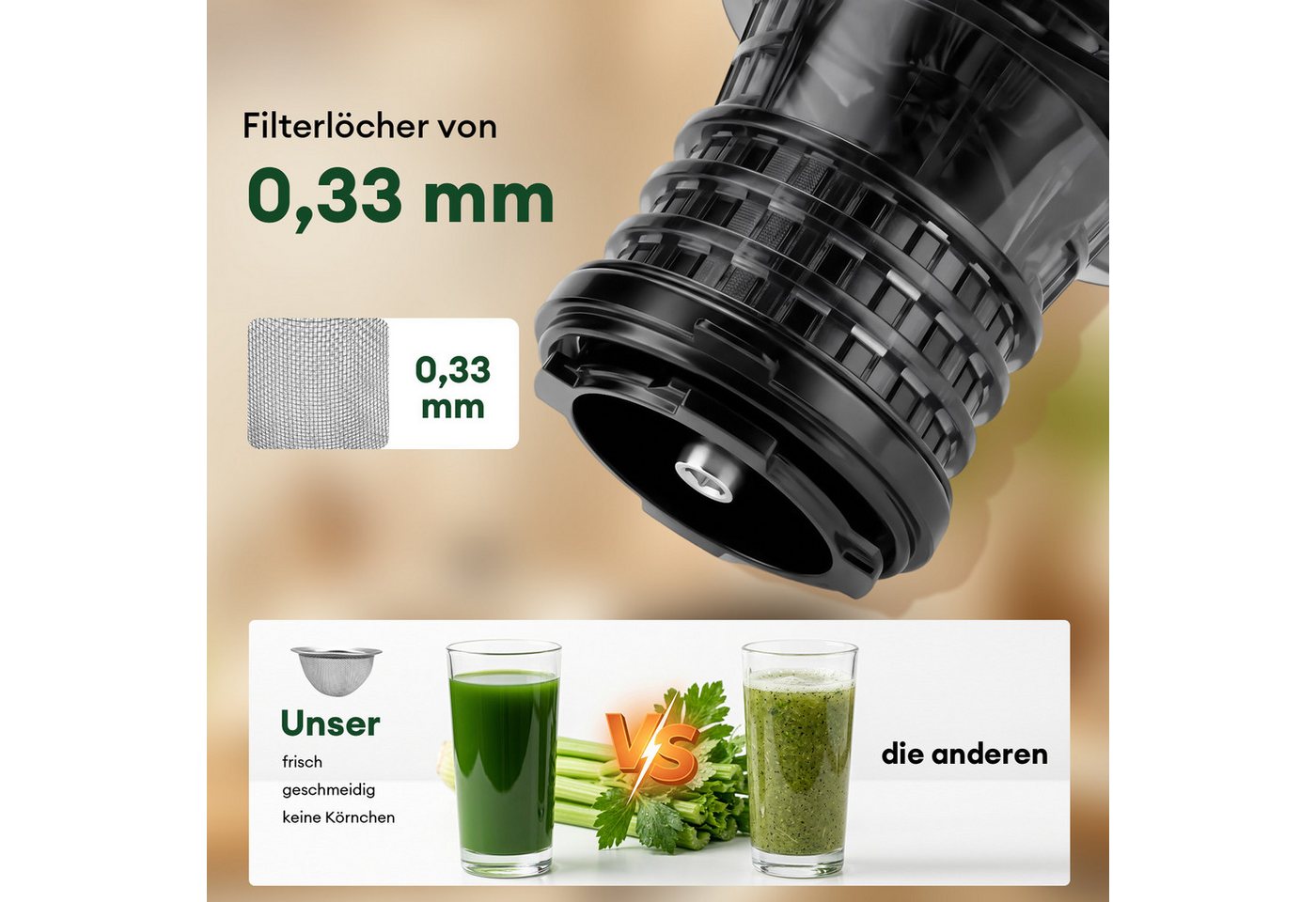 CkeyiN Pro Entsafter mit 148MM Breite, Slow Juicer für Obst und Gemüse, 300W Juicer Machine, 300 W, mit 550 ml-Becher,Spülmaschinenfest & Abnehmbare Teile – Bild 5 von 5