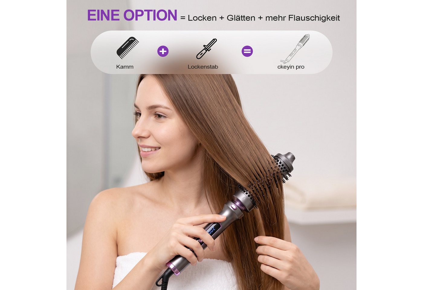 CkeyiN Pro Lockenstab 2 in 1 Lockenstäbe Set, Hair Curler, 38 mm/25 mm, 11 Temperaturen, Keramik, für Große Locken, Negative Ionen,PTC-Schnellheizung, LCD-Displ – Bild 2 von 5