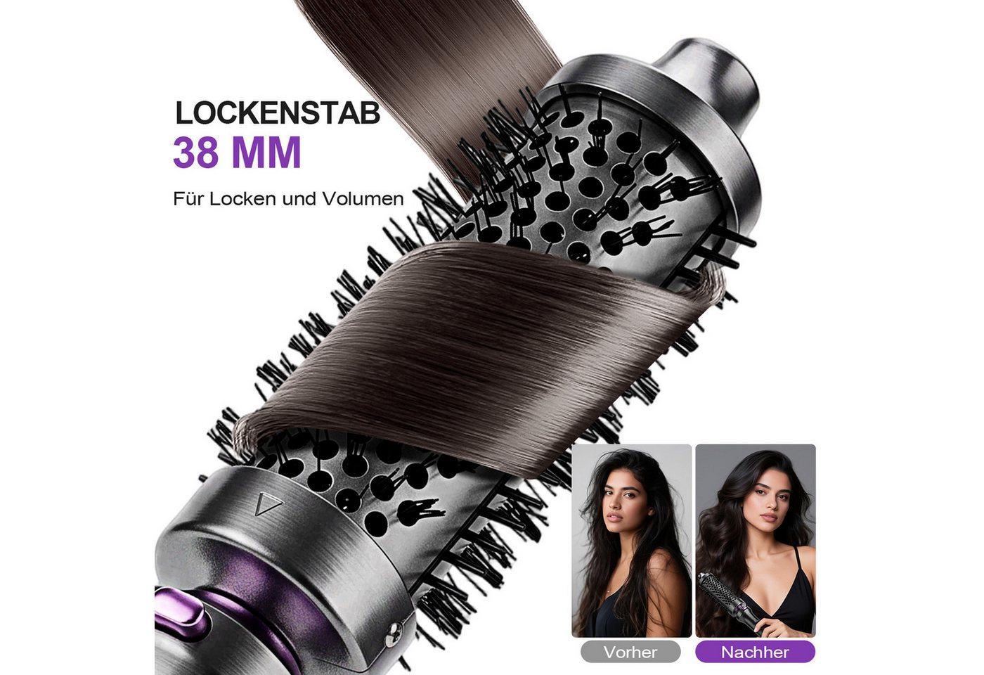 CkeyiN Pro Lockenstab 2 in 1 Lockenstäbe Set, Hair Curler, 38 mm/25 mm, 11 Temperaturen, Keramik, für Große Locken, Negative Ionen,PTC-Schnellheizung, LCD-Displ – Bild 4 von 5