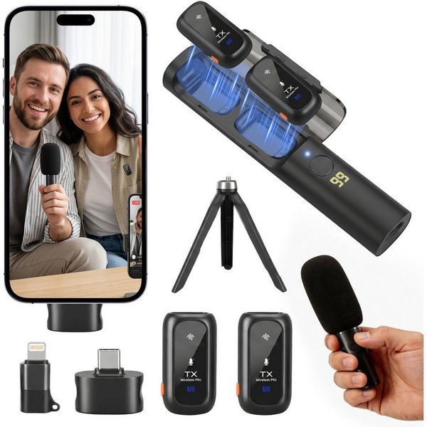 CkeyiN Pro Mikrofon Kabelloses, Lavalier Mikrofon 2er-Pack, Mini Mikrofon, 2,4 GHz (30m Reichweite, 20h Akku,Rauschunterdrückung), für iPhone & Android, für You
