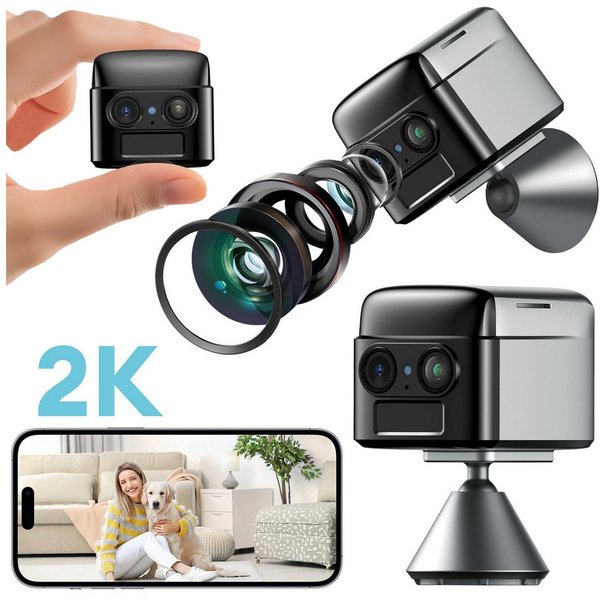 CkeyiN Pro Überwachungskamera Innenbereich,2K Mini Kamera kabellos mit Nachtsicht & AI-Alarm (Innenbereich, Bewegungserkennung,2-Wege-Audio, Unterstützung für d