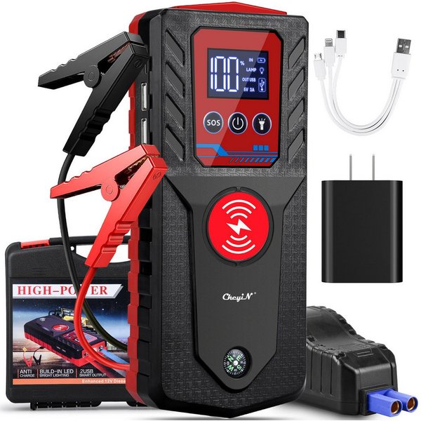CkeyiN Starthilfe Powerbank Auto Starthilfegerät 3000 A Starthilfegerät 12000 mAh (12 V), bis zu 8 L Benzin/7 L Diesel 5 Modi 4-IN-1-Funktion mit LED-Licht