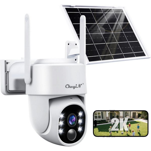 CkeyiN Überwachungskamera außen 360° Solar PTZ Überwachungskamera, 2,4G‑WLAN, 4MP (2K QHD) (Außenbereich, Solarenergieüberwachung, Farbnachtsicht PIR‑Bewegungse