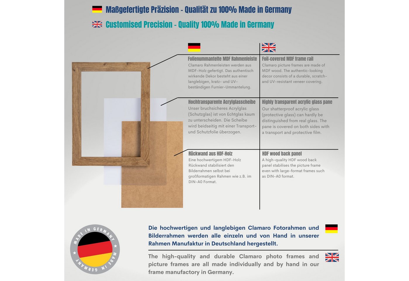 Clamaro Bilderrahmen Eiche Windsor nach Maß M2016, Holz – Bild 4 von 5
