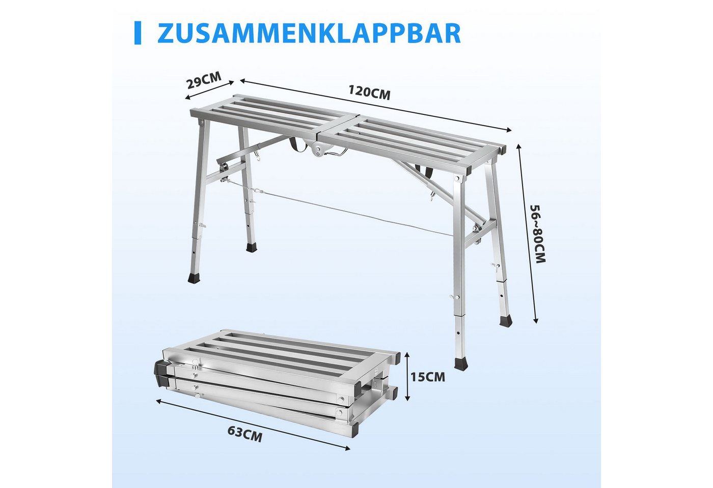 Clanmacy Arbeitsplattform Arbeitsplattform klappbar 120x29cm höhenverstellbar 56-80cm 150 kg – Bild 2 von 5