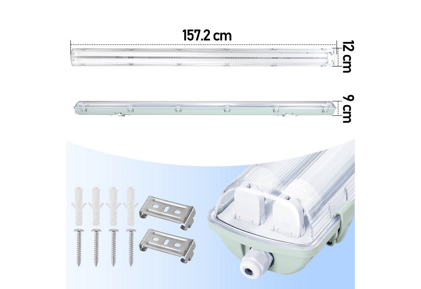 Clanmacy Außen-Deckenleuchte LED Feuchtraumleuchte Wannenleuchte Wannenleuchte T8 LED Röhre IP65, 2X24W 150CM, Kaltweiß – Bild 2 von 5
