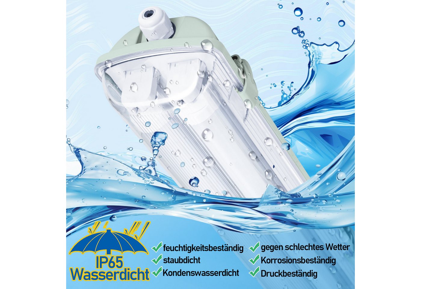 Clanmacy Außen-Deckenleuchte LED Feuchtraumleuchte Wannenleuchte Wannenleuchte T8 LED Röhre IP65, 2X24W 150CM, Kaltweiß – Bild 4 von 5
