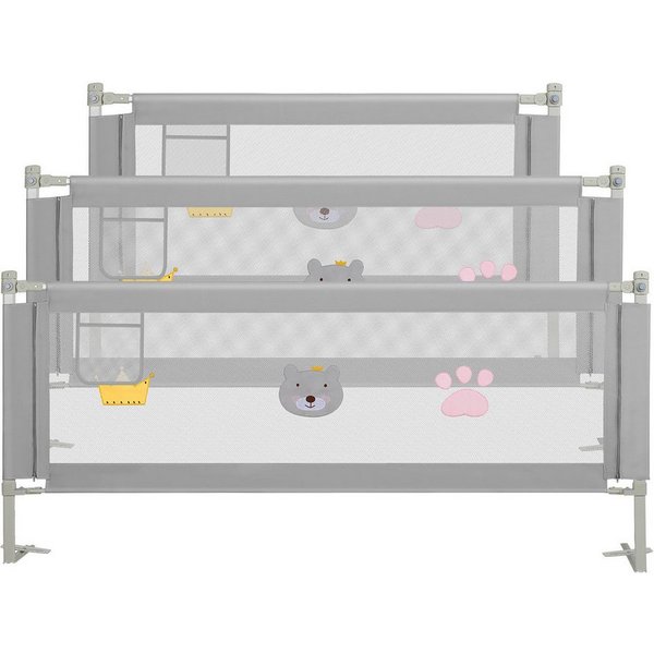 Clanmacy Bettschutzgitter 3X Bettgitter Bettschutzgitter Kinderbettgitter Kinder Baby Bettschutz (180+200+200CM, 3 St), aus Metall