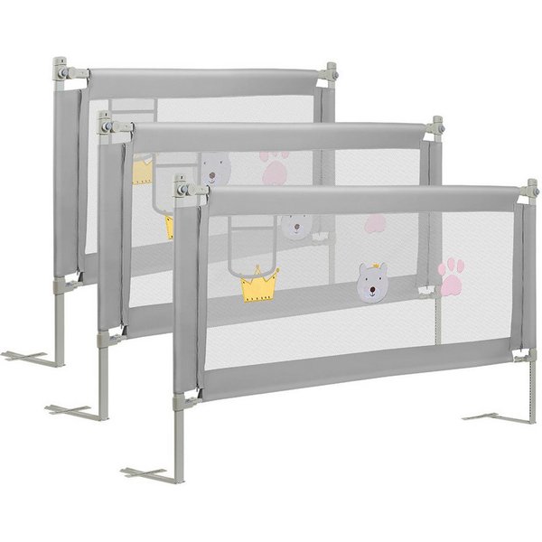 Clanmacy Bettschutzgitter 3X Bettgitter Bettschutzgitter Kinderbettgitter Kinder Baby Bettschutz (150+180+180CM, 3 St), aus Metall