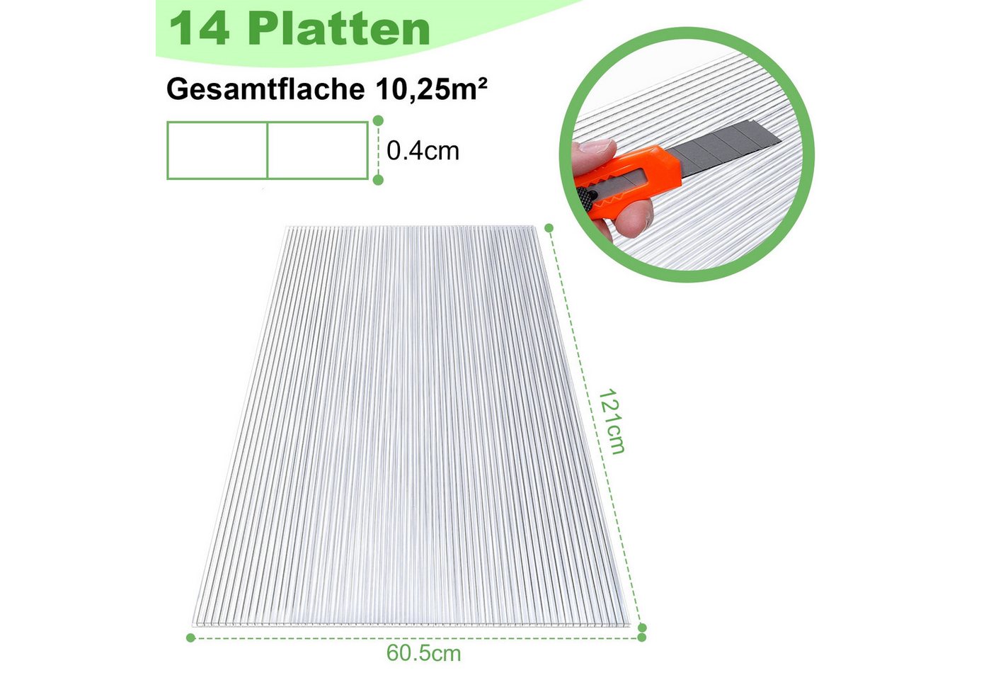 Clanmacy Doppelstegplatte Gewächshaus Gewächshausplatten 14 Stk., 4mm Stärke,PC Doppelstegplatte, 4,00 mm, (14-St) – Bild 2 von 5