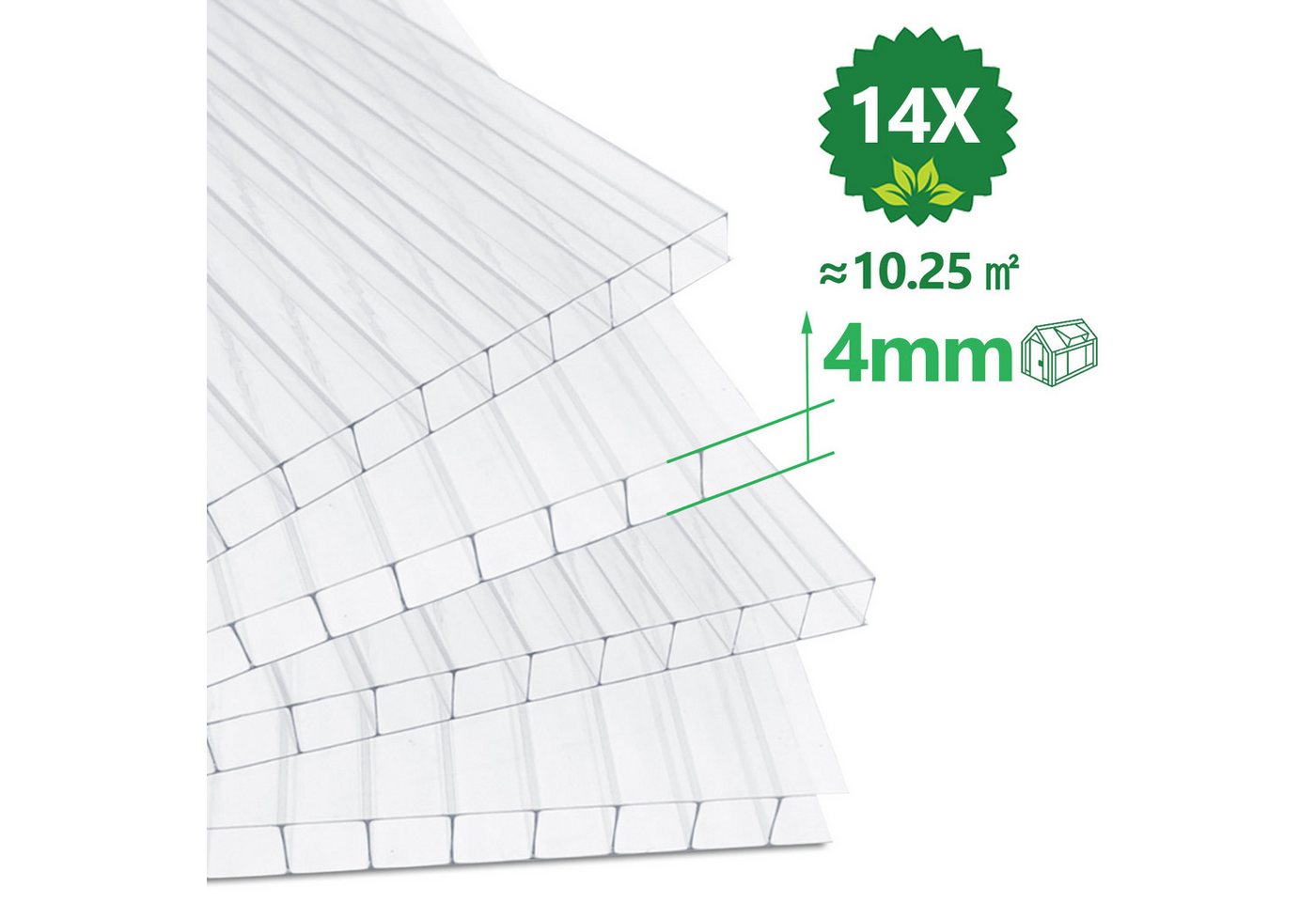 Clanmacy Doppelstegplatte Gewächshaus Gewächshausplatten 14 Stk., 4mm Stärke,PC Doppelstegplatte, 4,00 mm, (14-St) – Bild 3 von 5