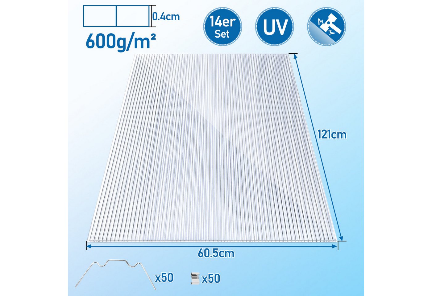 Clanmacy Doppelstegplatte Hohlkammerplatte Transparente Polycarbonat-Doppelschichtplatte, 4,00 mm, (14-St) – Bild 2 von 5