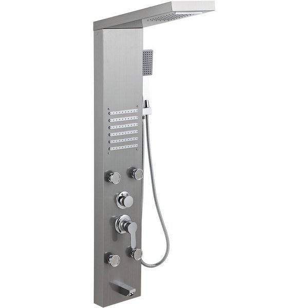Clanmacy Duschsystem Duschpaneel Edelstahl Duschsystem Duschsäule mit 5 Funktionen, Höhe 116 cm, Regendusche, Wasserfall, Rückenmassage, Badewanne, 1,5 m Handbr
