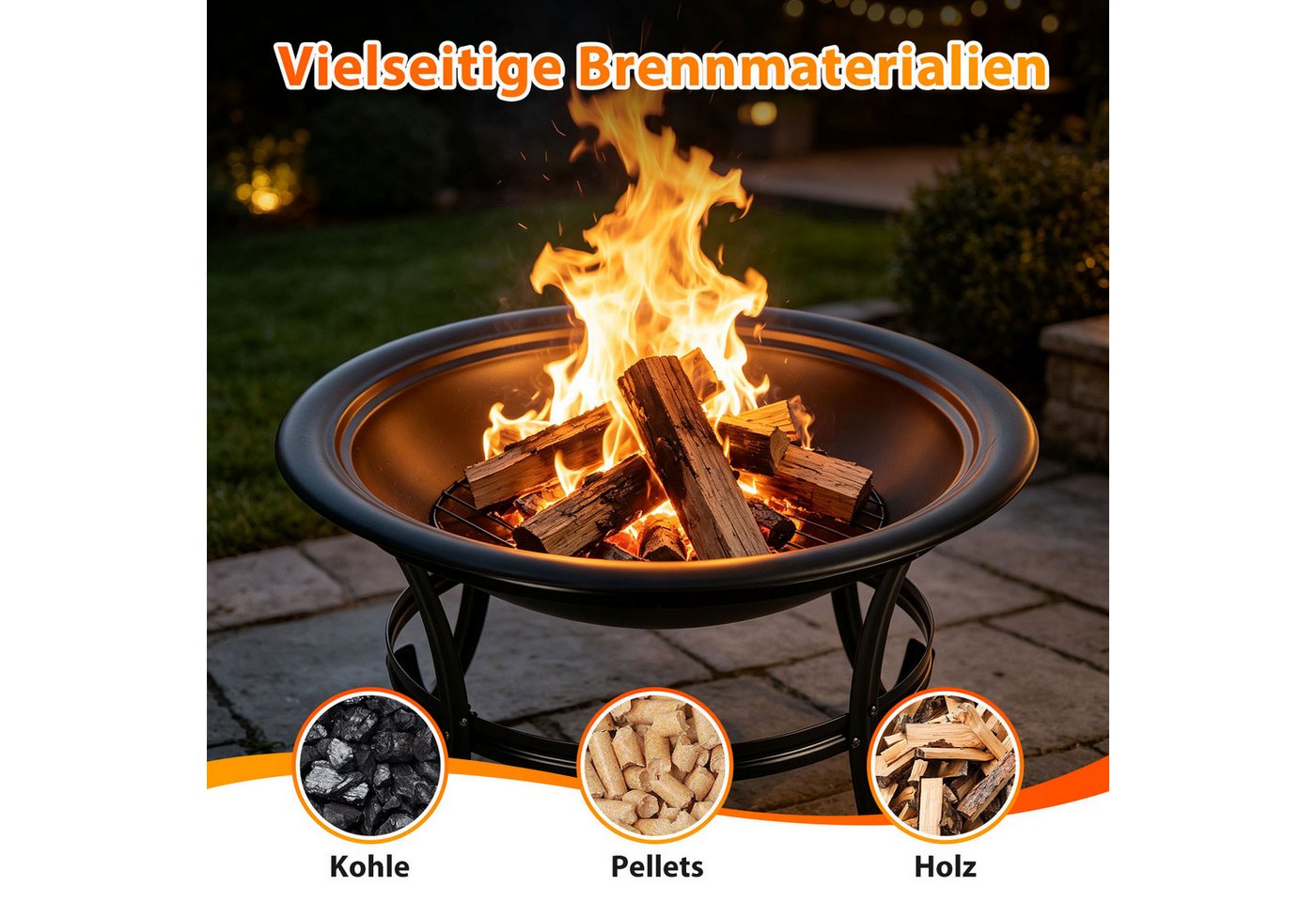 Clanmacy Feuerschale Ø 55cm mit Funkenschutz, Grillrost und Schürhaken, Garten und Terrasse – Bild 3 von 5