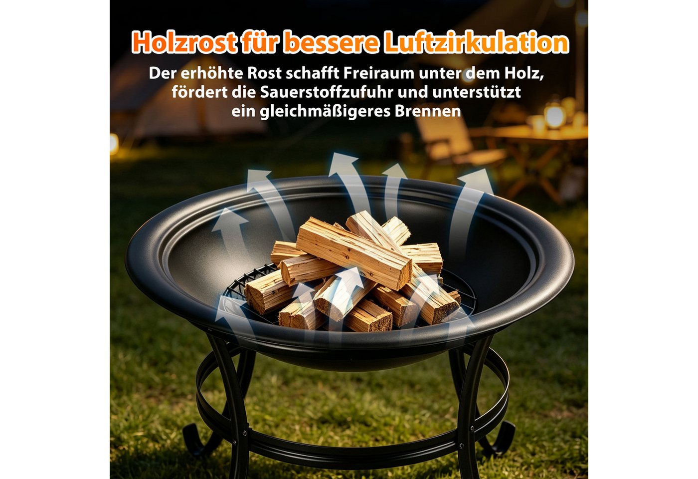 Clanmacy Feuerschale Ø 55cm mit Funkenschutz, Grillrost und Schürhaken, Garten und Terrasse – Bild 5 von 5