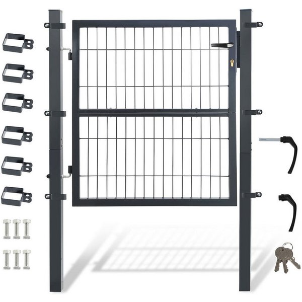 Clanmacy Gartentor 100CM Gartentor Doppelstabmatten Gartentor Anthrazit