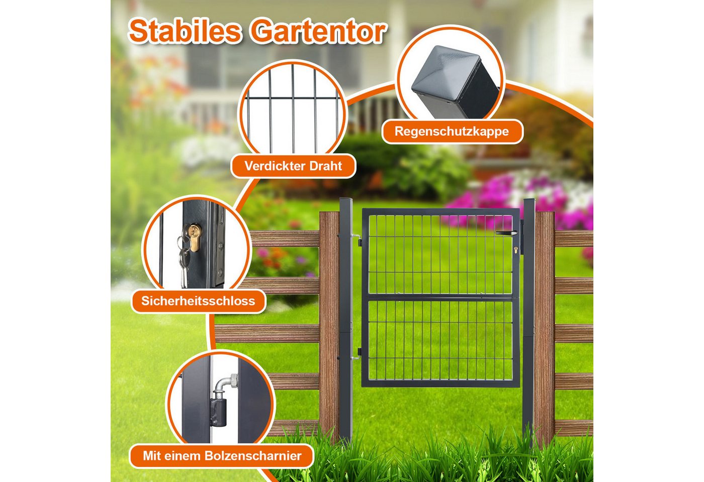 Clanmacy Gartentor 100CM Gartentor Doppelstabmatten Gartentor Anthrazit – Bild 4 von 5